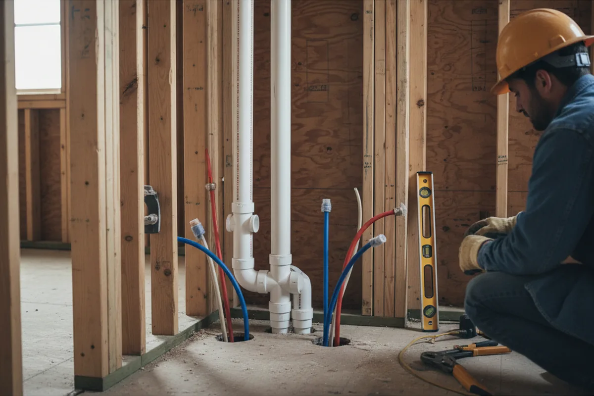 Drain and supply rough-in during Sump Pump Repair in West Grove